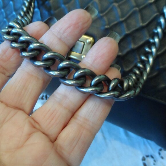 Lanvin Black Quilted/Smooth Leather Shoulder Bag w/ Gunmetal Chain Detail - Picture 12 of 16